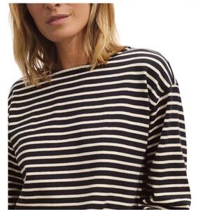 Buck Mason Catalina Mariner Striped Natural /Black Cotton Tee Womens Sz XS